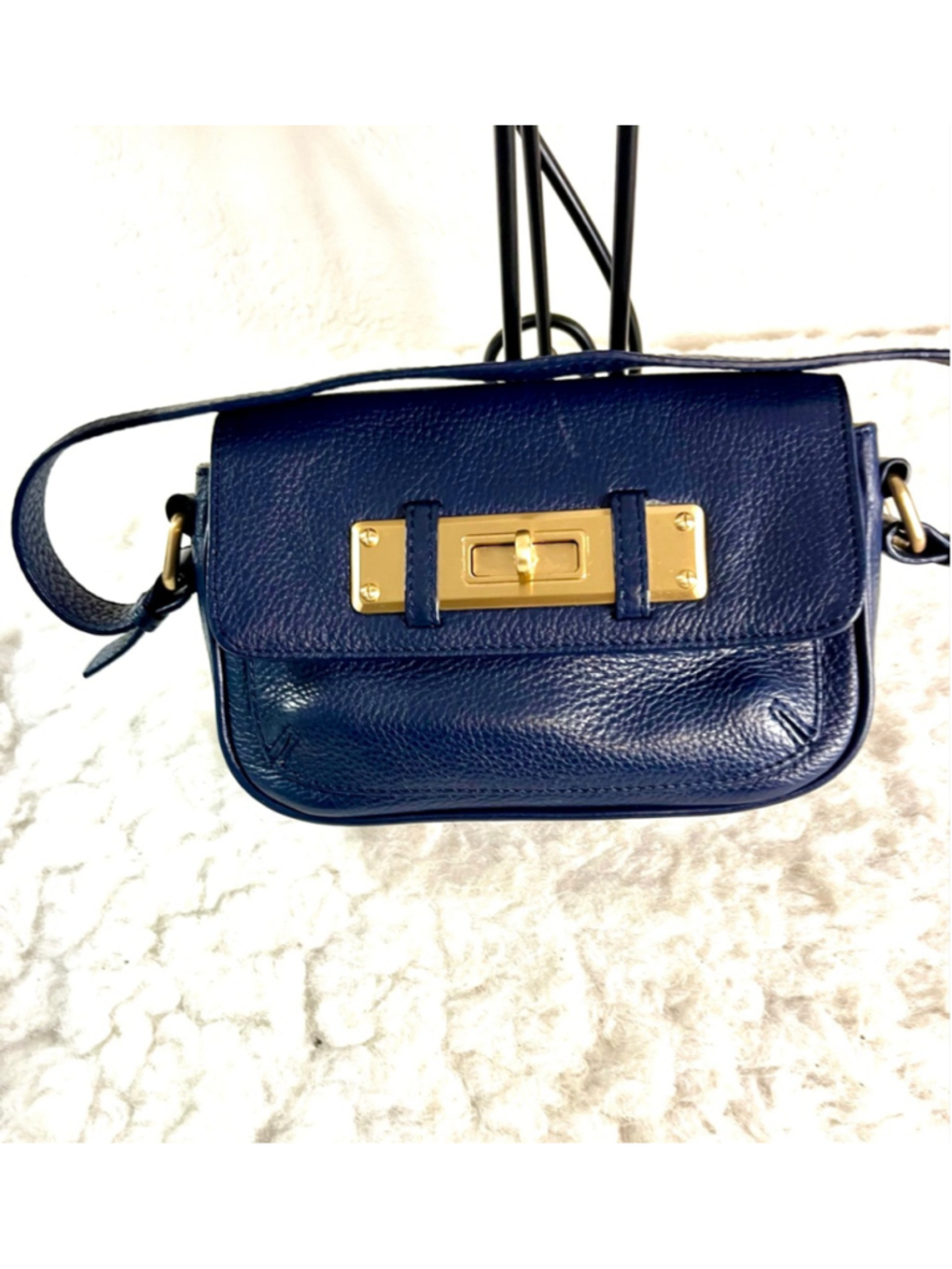 Talbots navy blue pebbled leather shoulder bag